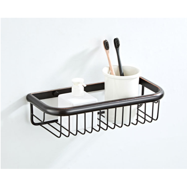 black Bronze Bathroom Towel Rack Metal Wire Shelf Organizer Storage