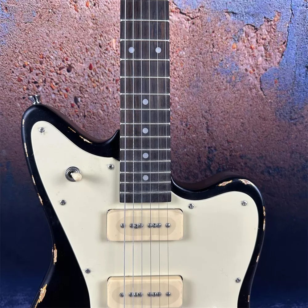 2024 Deluxe Handed Fano Style Relic Electric Guitar Custom Guitar Factory Aged Black Guitar P90 Pickups