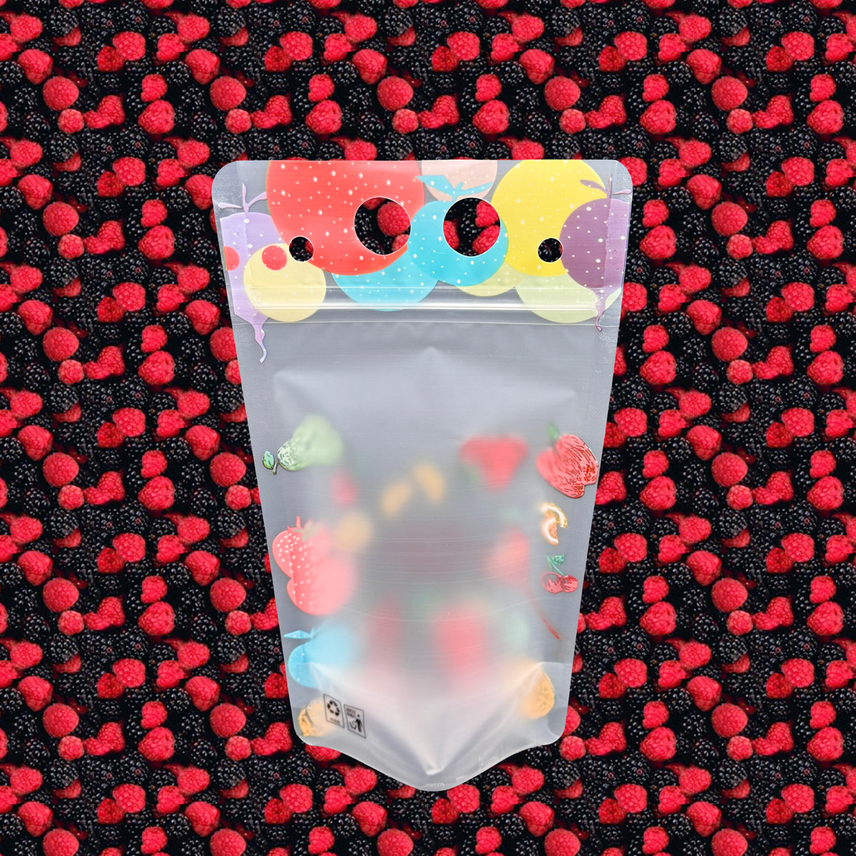 Summer Colorful Fruit Frosted Plastic Resealable Drink Pouches With Straw Holes Hanging Holes For Iced Juice
