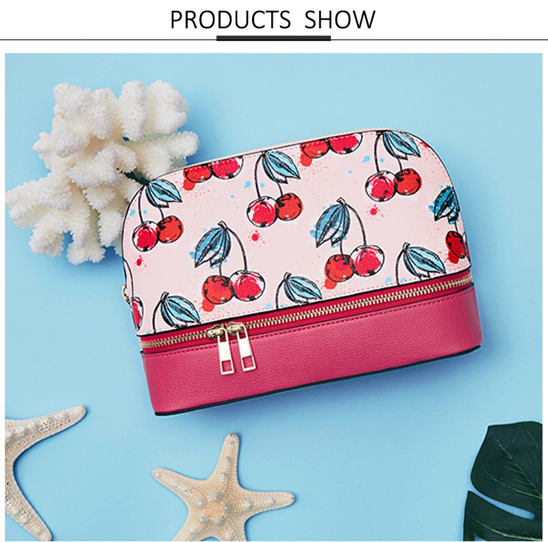 Women Waterproof PU Leather Portable Travel Printed Makeup Bag With Mirror