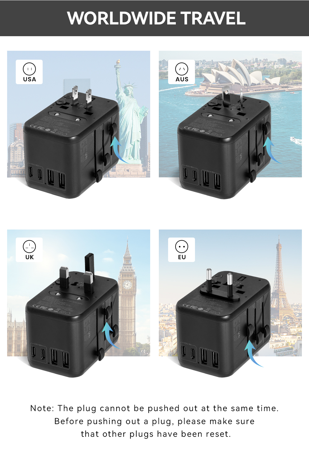 Essager 2023 Travel New Product Phone Accessories Quick Charging 3 USB-C 2 USB-A Portable Travel 65w Charger