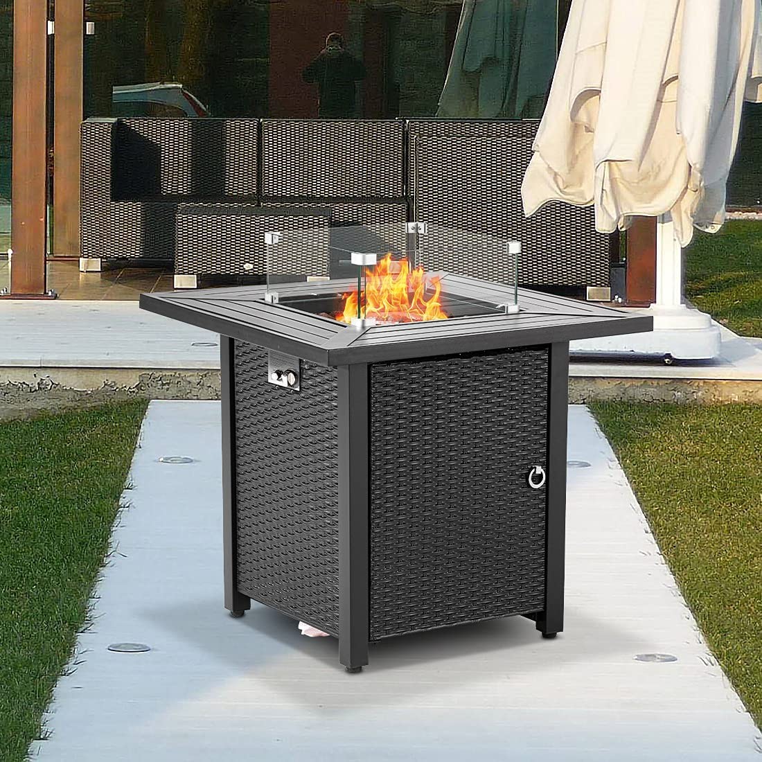 28 Inch SUS Square Propane Fire Table External Metal Switch