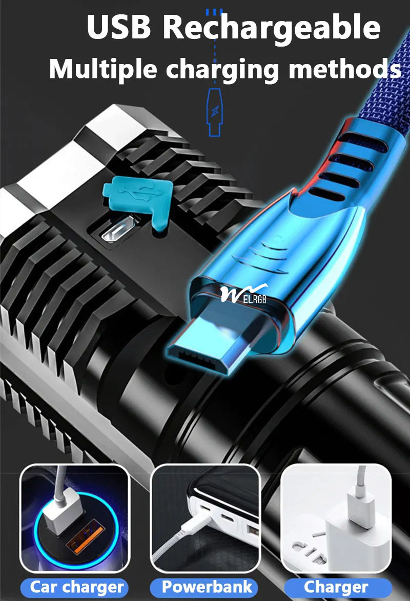 1000 Lumens 4led Rechargeable Cob Flashlight Multifunctional Led Flashlight