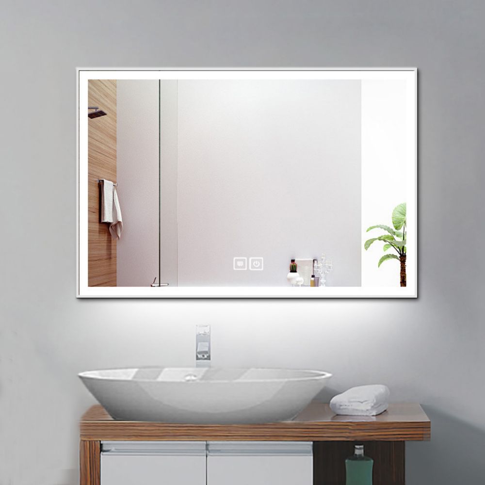 Smart Touch Screen LED Bathroom Mirror for Hotel Customized Size Bevelled Decor Mirror