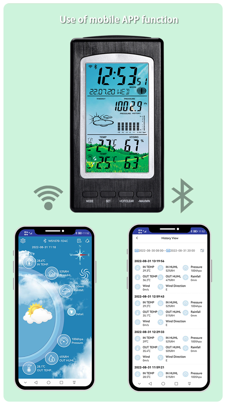 WS1070C Household Wireless Thermometer And Hygrometer With Moon Phase And Temperature Accuracy ±1 ° C