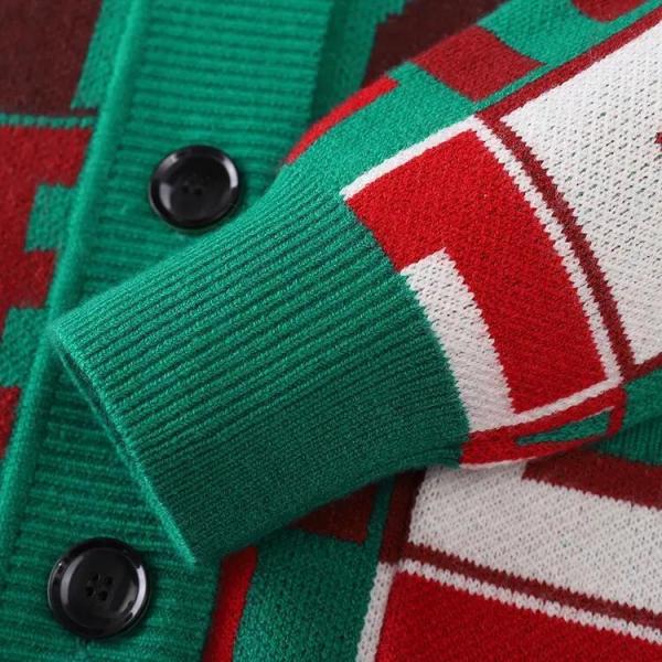 New V Neck Long Sleeved Monogram Jacquard Knitted Cardigan Coat Women&prime;s Sweater