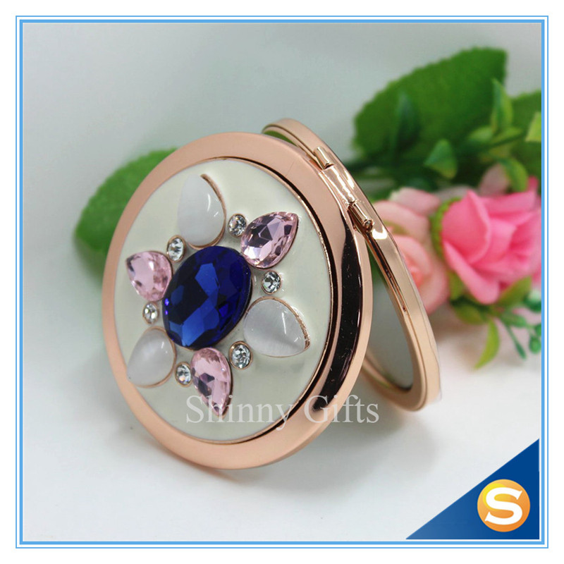 Shinny Gifts Whole Sale Rhinestone Round Shape Metal Cosmetic Mirror