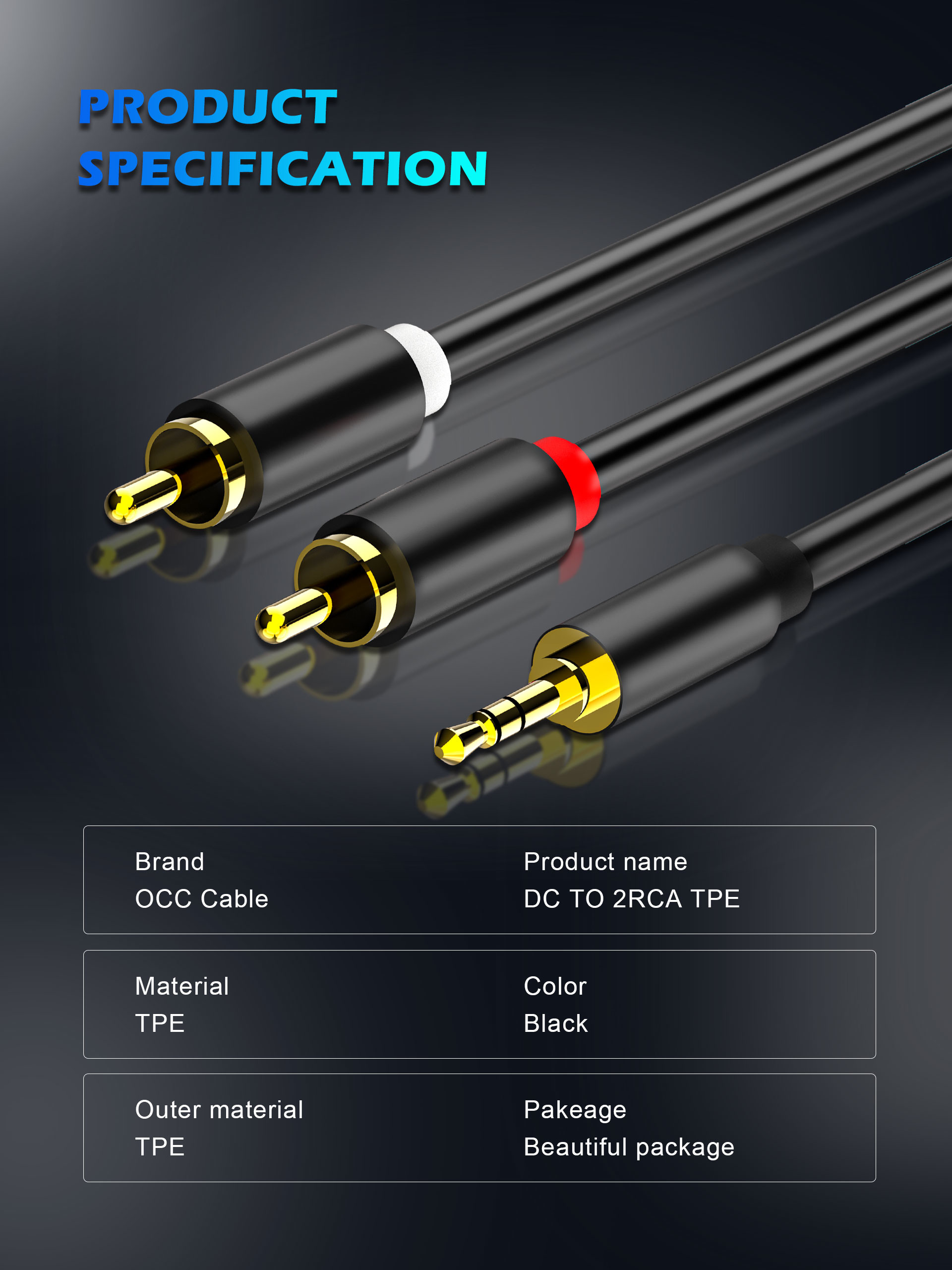 Smartphones 3.5mm To 2RCA Audio And Video Cable 24k Gold Plated