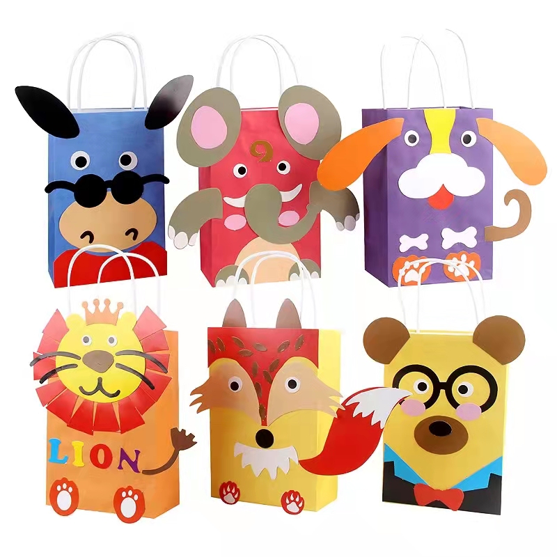 Factory custom brown kraft paper package gift bag animal paper bags