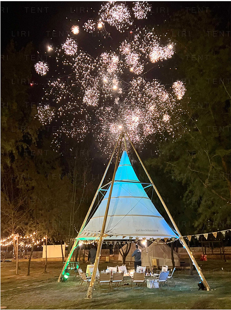Water Resistant Outdoor Event Tents White Tipi Bamboo Lantern Glamping Tents For Party