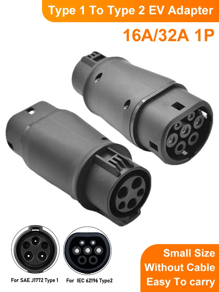 EVSE Adaptor 16A 32A Electric Vehicle Car EV Charger Connector Type 1 To Type 2 EV Adapter