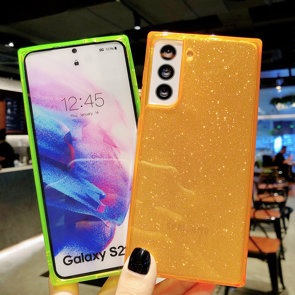 1.5mm Shockproof Phone Cases Neon Square Shape Decorated With Glitter Paper