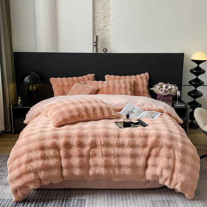 Luxury and Warmth with Sustainable Milk Velvet Mink Rabbit Fur Bedding Set