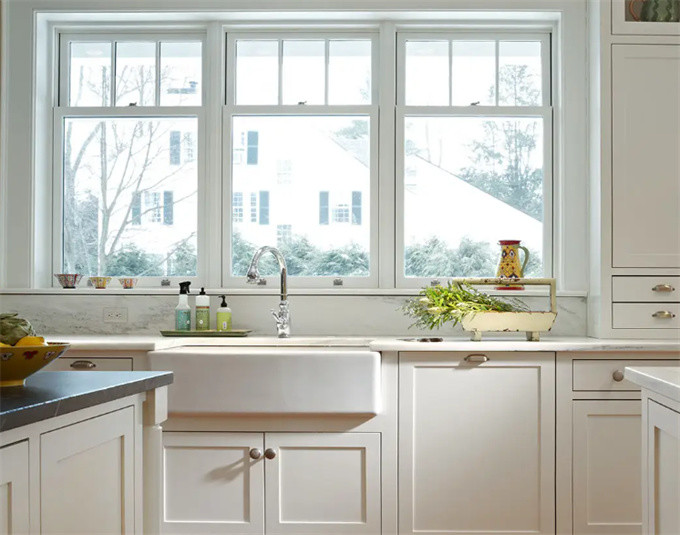 Aluminum Glass Automatic Vertical Sliding Double Hung Windows For Hanging Curtain Type