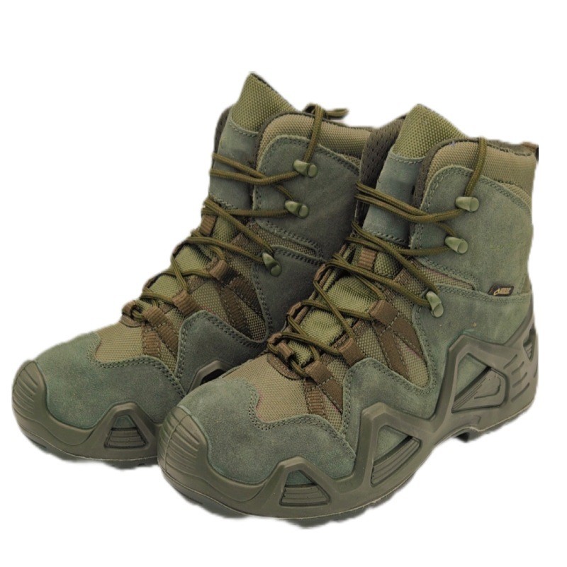 Shock-Absorbent Combat Tactical Boots Durable Leather Flat Heel Ankle-High Shaft