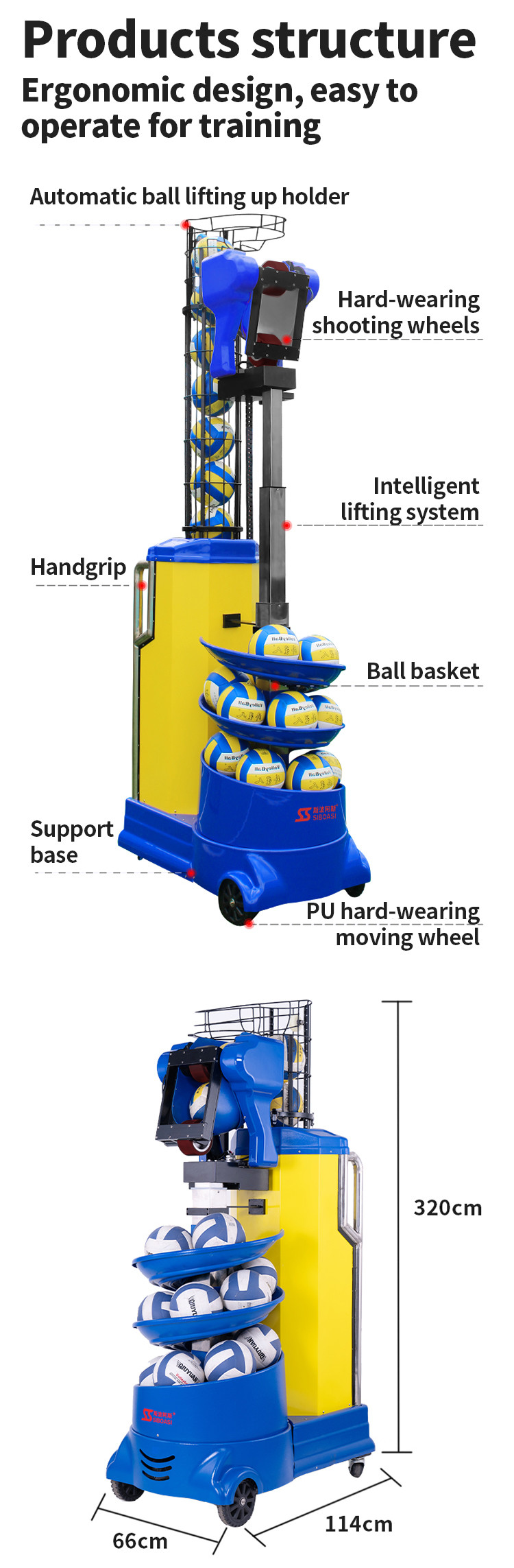 Siboasi DC 12V Volleyball Shooting Machine Volleyball Training Equipment For Academy