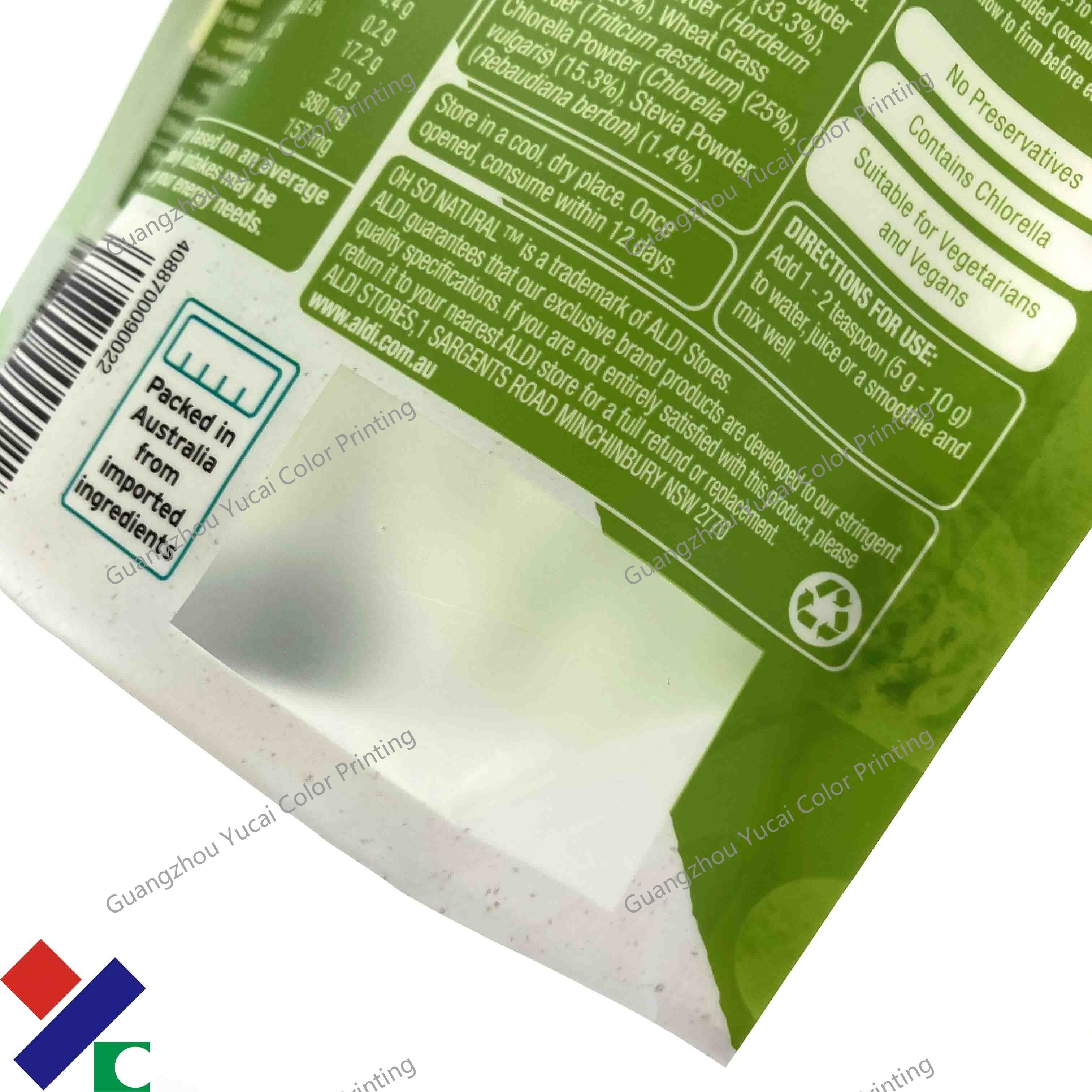 Plastic Material Stand Up Zipper Pouch Clear Window Food Packaging