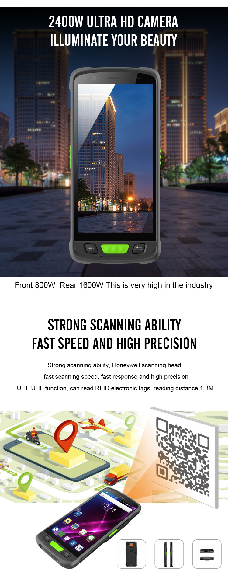 JZIOT V9000P GPS Android 9.0 Smartphone NFC RFID Handheld Data Terminal PDA Barcode Scanner