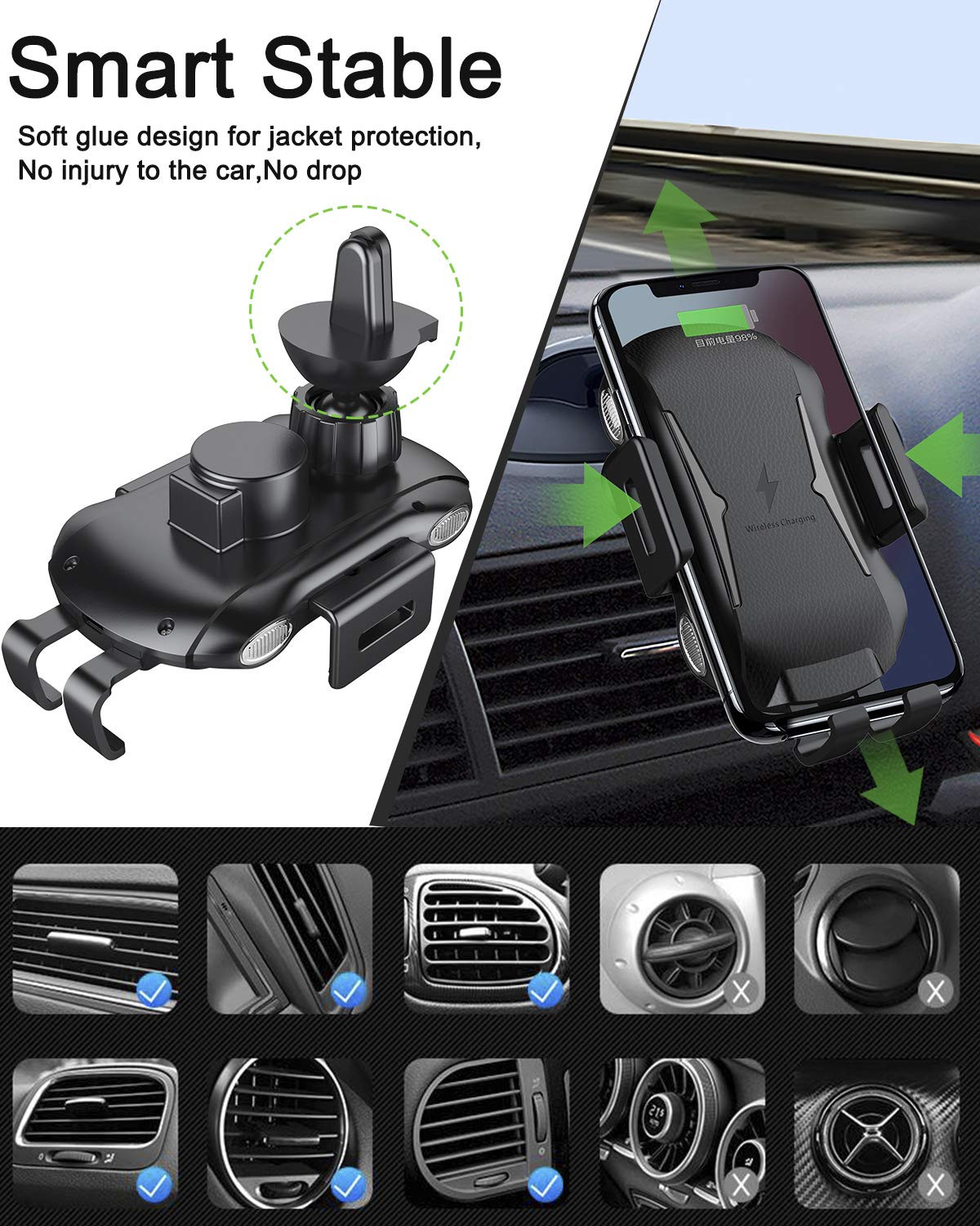 Induction Wireless Charging Station 10w 7.5w 5w Car Mount Phone Holder with Automatic Arms