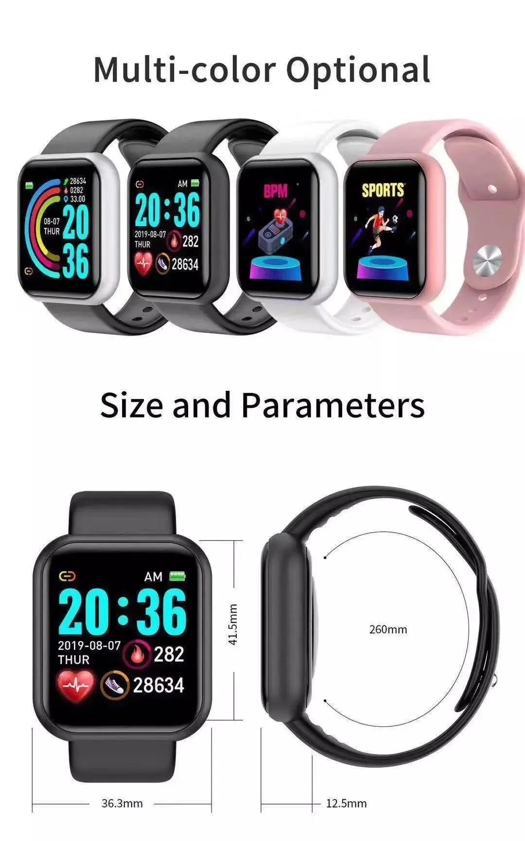Smart Watch Blood Pressure Heart Rate Sport Monitor D20 Smartwatch