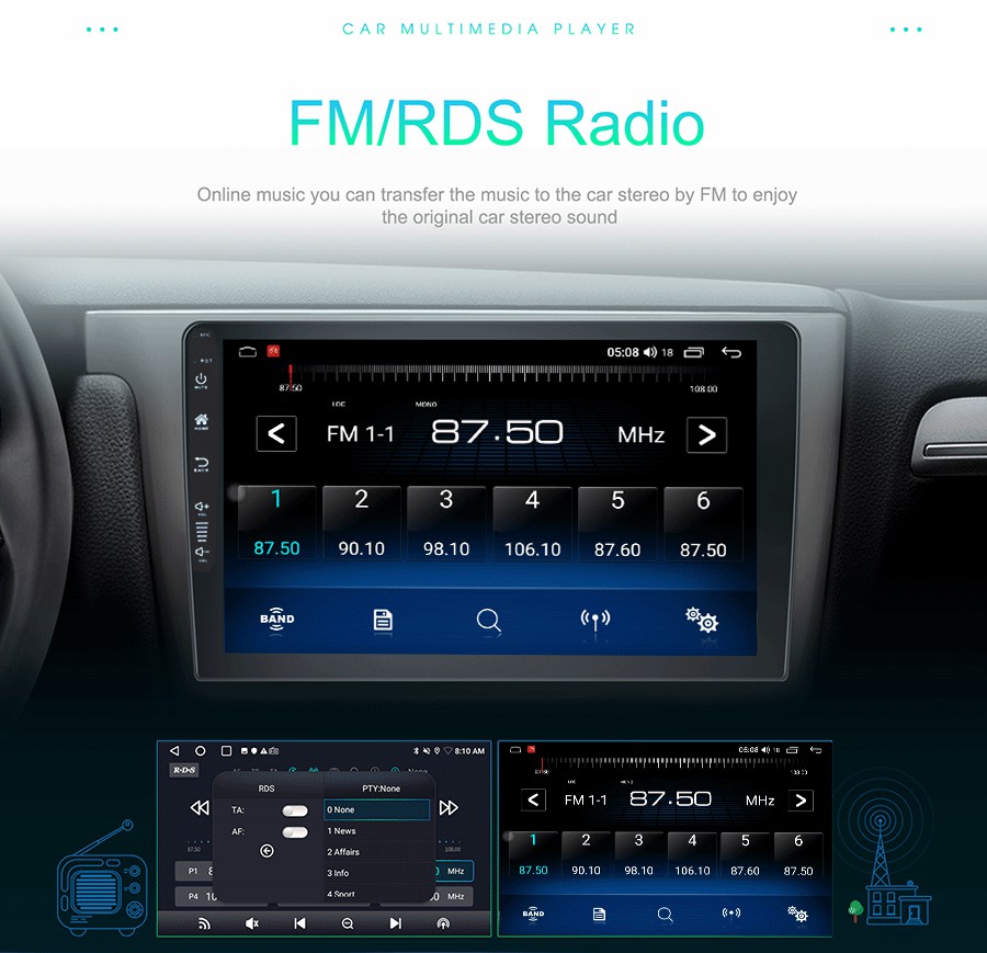 1280*800 Display Resolution Universal Year Car Stereo with Bluetooth and GPS 1G 32G