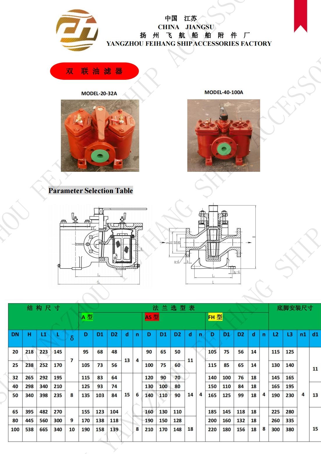 Model AS16050 CB/T425 Duplex Oil Filters / Inline Oil Filters, Switchable Body Cast Iron With Stainless Steel Filter Car