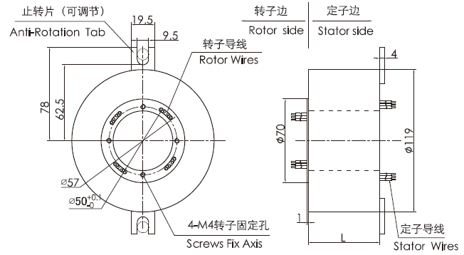 k350 series K350 Series Pancake Slip Ring slip ring Drawing 