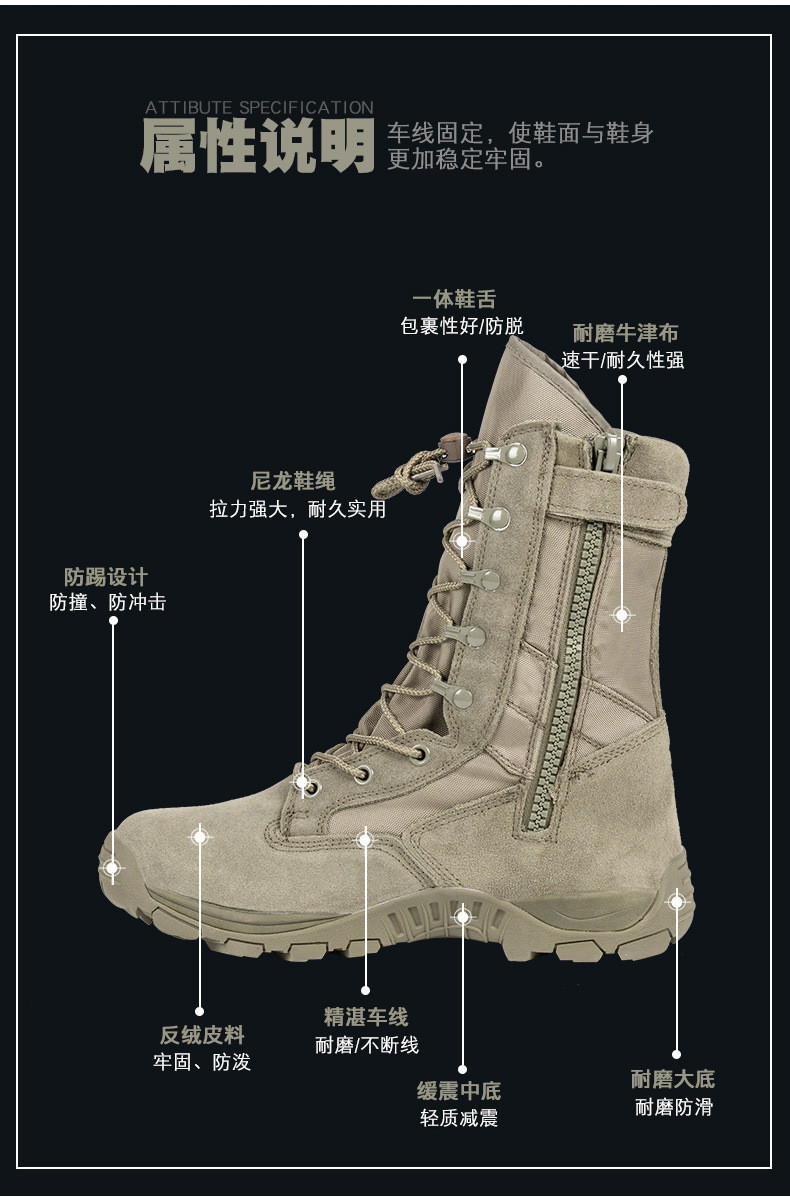 Non-slip Rubber Sole Combat Boots Oxford Cloth Material For Security Work In Green