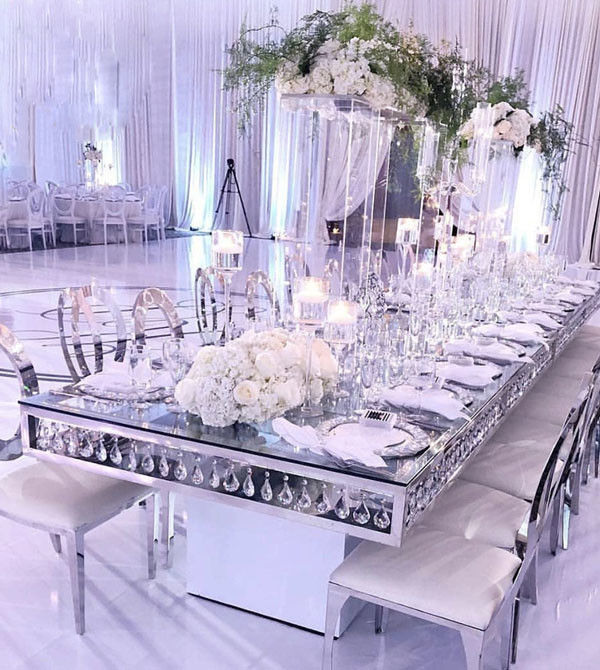 12 Foot Folding Banquet Table Top Glass Rectangle Crystal Chic 8x30