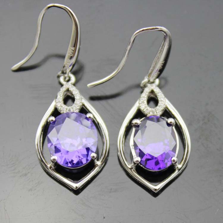 Rose Gold 925 Silver 7mmx9mm Oval Ruby Cubic Zirconia Dangle Drop Earrings (PSJ04225)