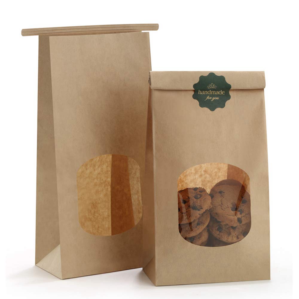 Greaseproof Paper Hot Style Bottom Window White Brown Cookie Biscuit Kraft Paper Bag