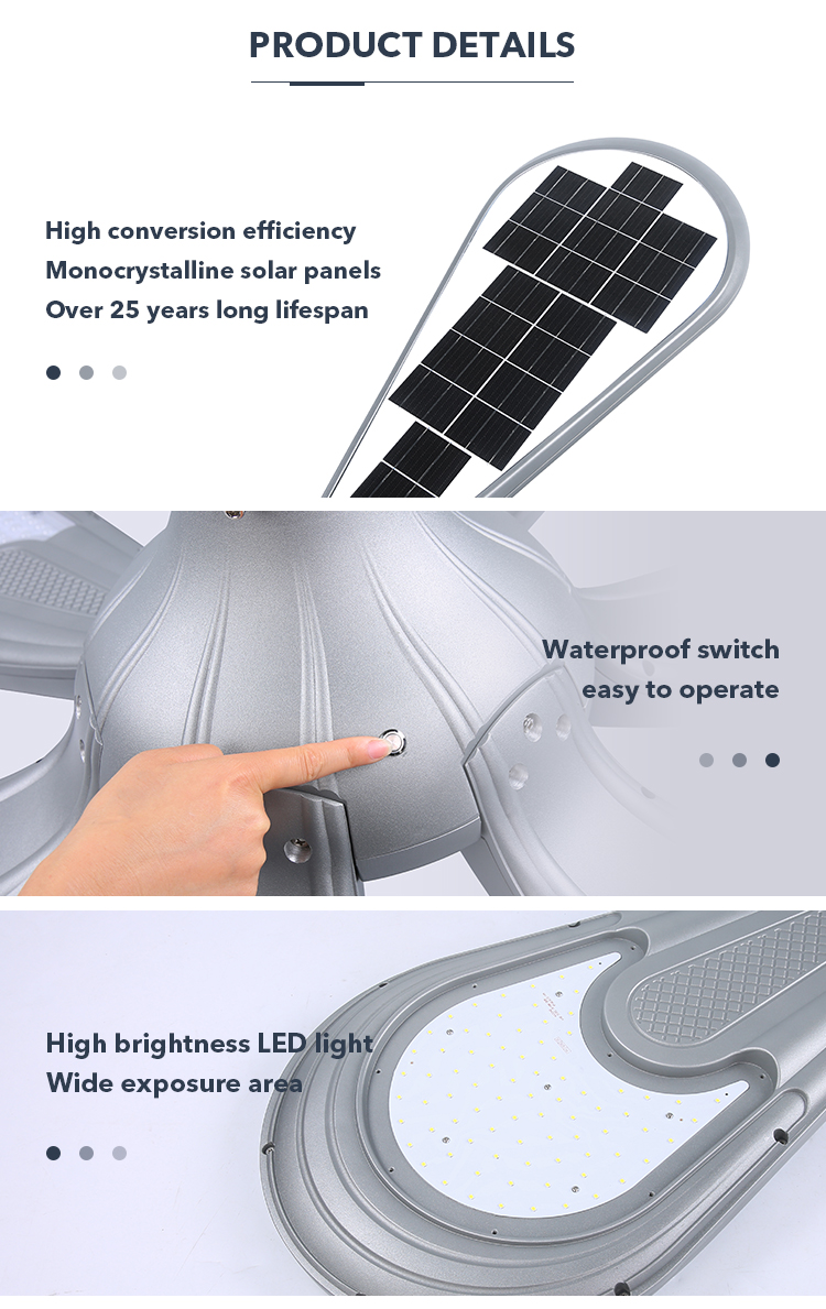 Die Casting Aluminum LED Outdoor Garden Solar Light All In One Street Light 48W 96W For Courtyards