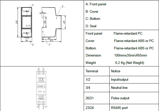 DIN-RAIL Single Phase 2P Digital Kwh Meter Smart Electric Meters With RS485