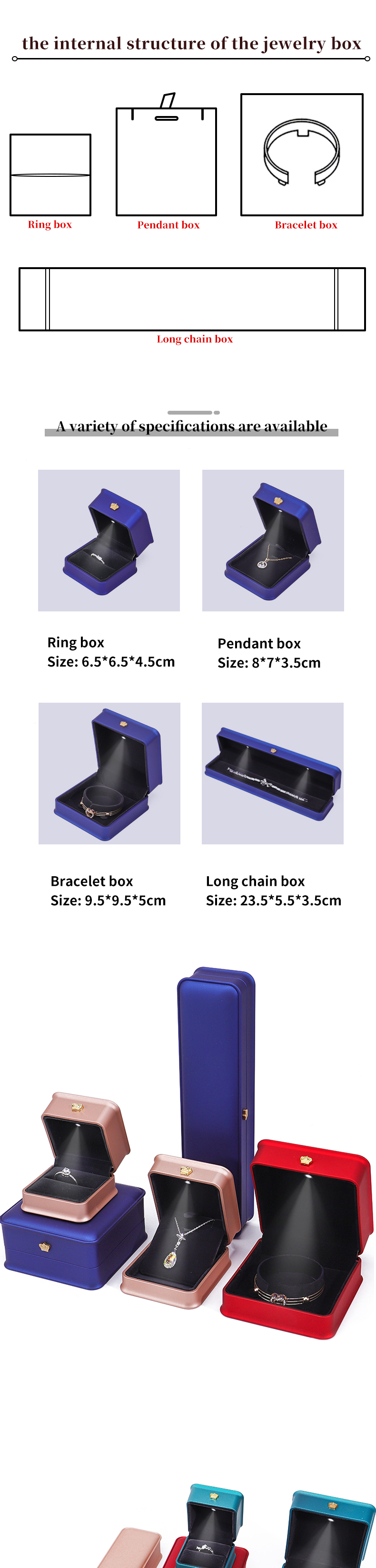 Customizable Glossy Plastic LED Lighted Up Jewelry Box With Golden Crown Ornament