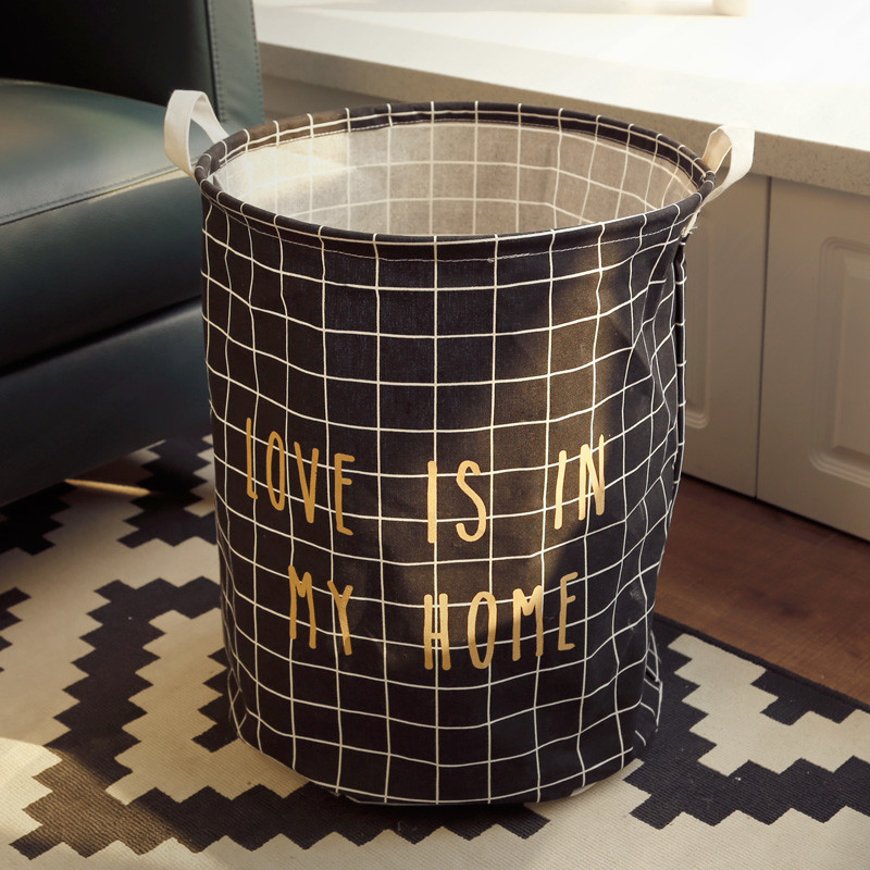 Puting Foldable washing laundry clothes basket toy storage bag large box customized Grey plaid love is in my home