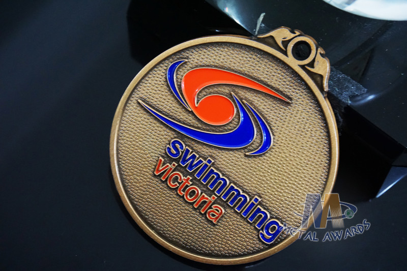 Swimming Football Or Flag Football Custom Sports Logo Medals Filling Soft Enamel With Texture Recessed