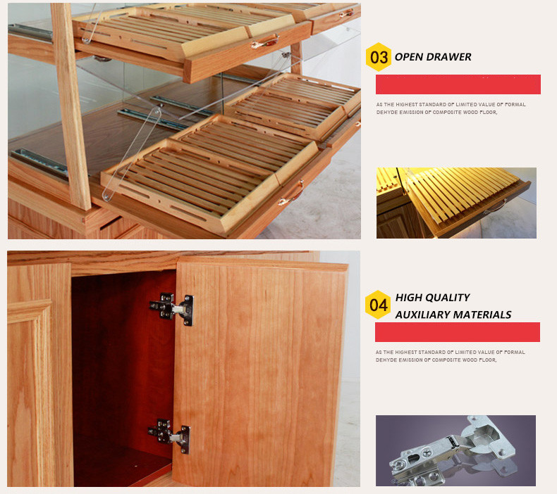 Bread Cake Shop Display Showcase Wood / Glass Material With Energy Saving LED Light