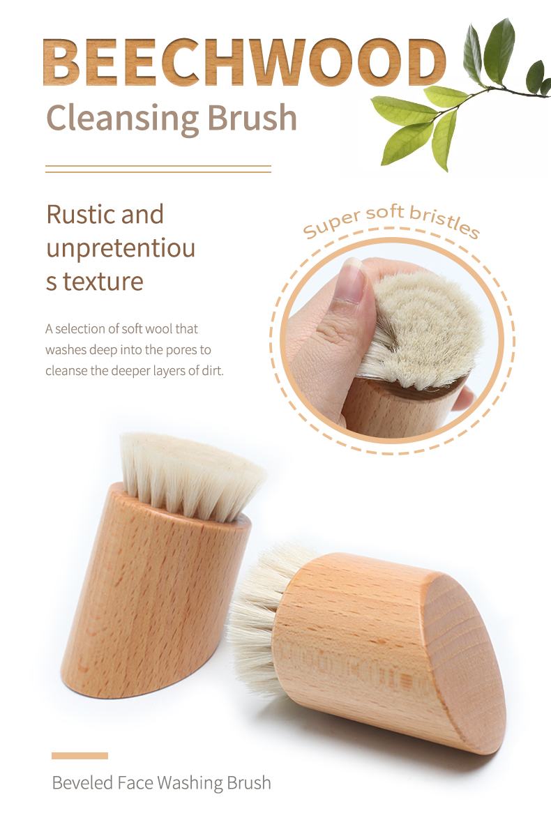 Wooden Handle Facial Cleaning Brush Makeup Remover Brush With Super Soft Goat Bristle