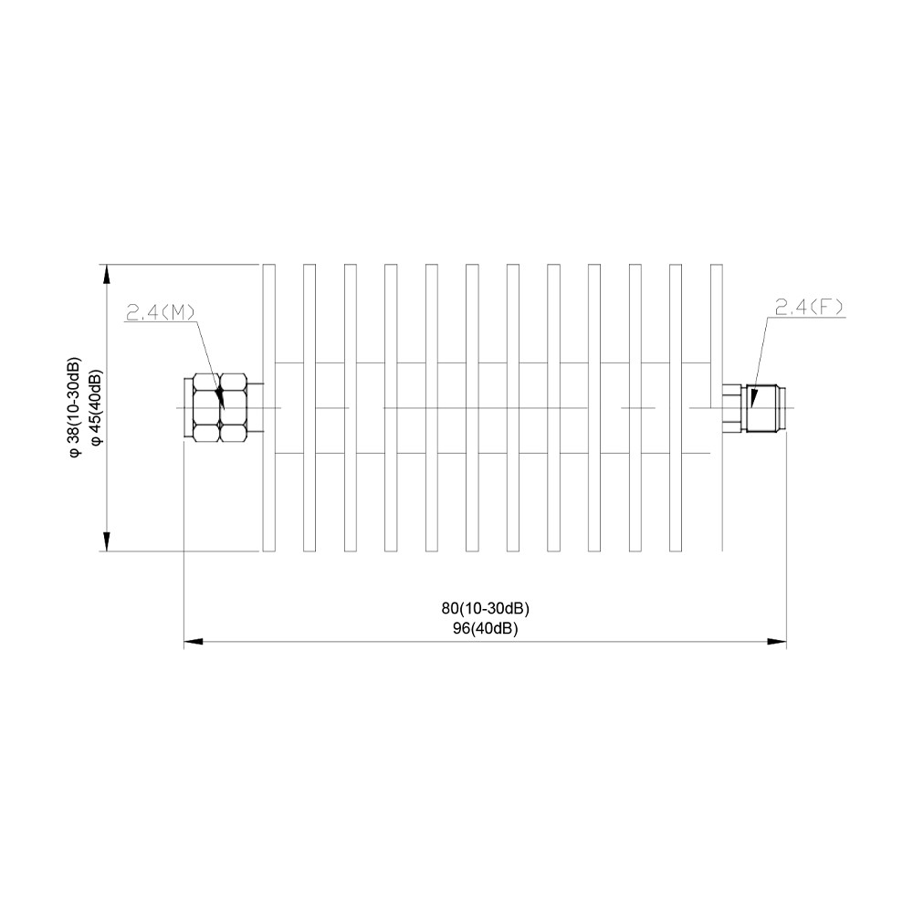 20 W Coaxial Fixed Attenuators DC - 40 GHz Connector 2.4 mm Attenuator