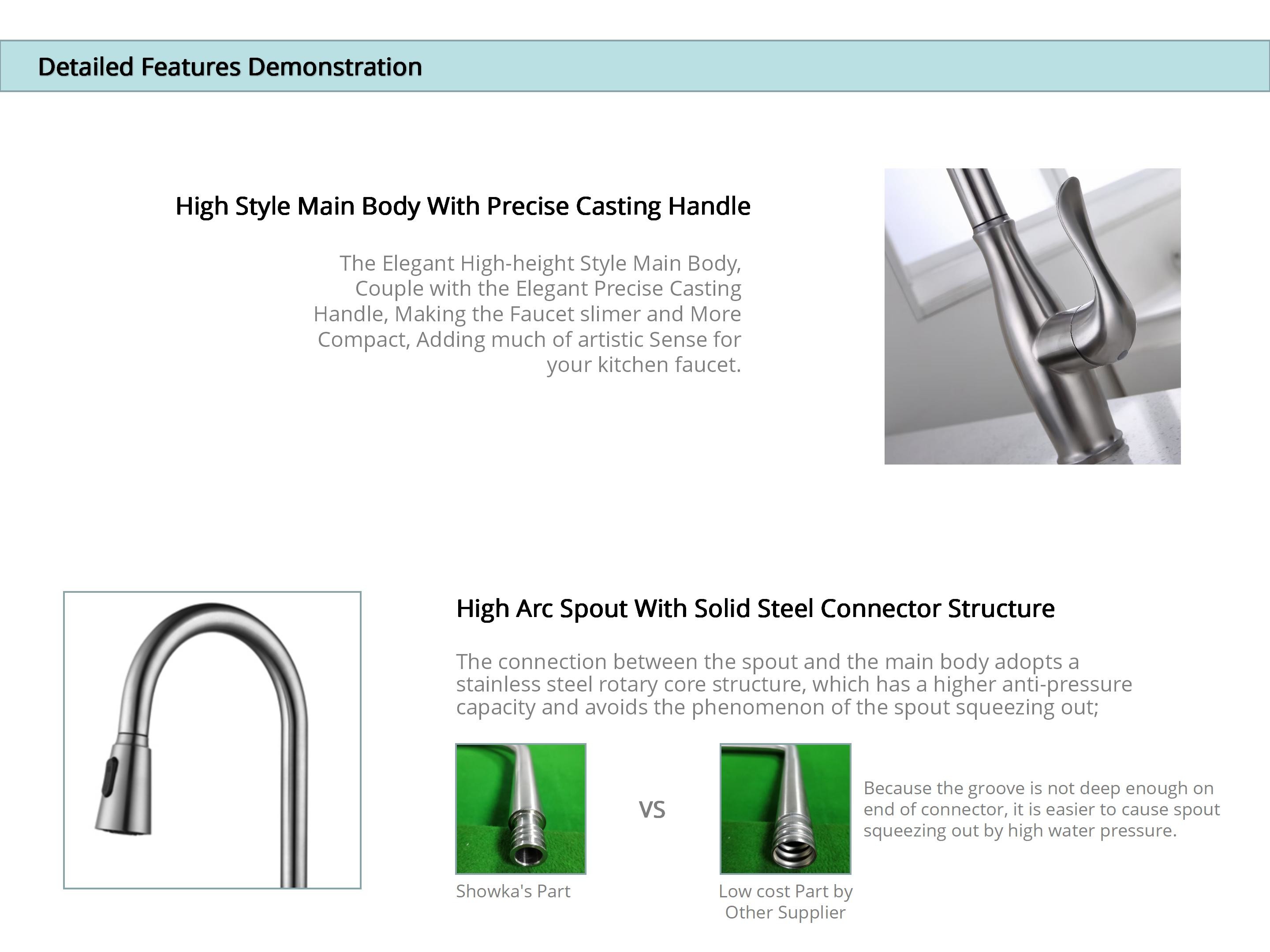 ODM Stainless Steel Pull Out Kitchen Tap Gooseneck Spout Sink Faucet