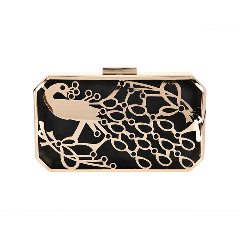 Custom 19*11cm Octagon Hollow Out Clutch Frame With Peacock Pattern