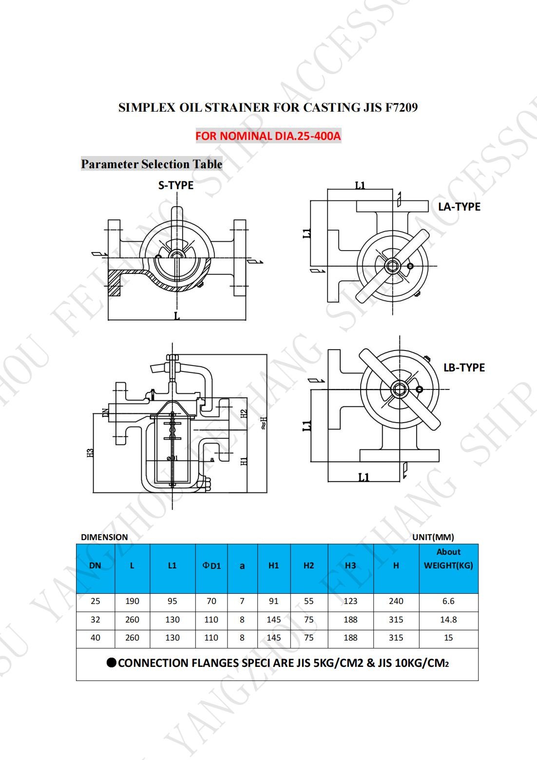 China Simplex Oil Straines & Single Oil Basket Filter Supplier 5K-125A JIS F7209 Body - Cast Iron And Filter - Stainless Steel