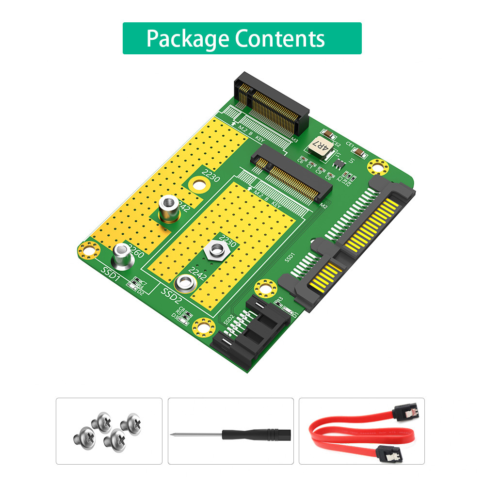 SATA 3.0 22PIN Interface to 2 x NGFF M.2 Key-B Key B+M SATA SSD Adapter Converter Card With SATA 7Pin Data Cable