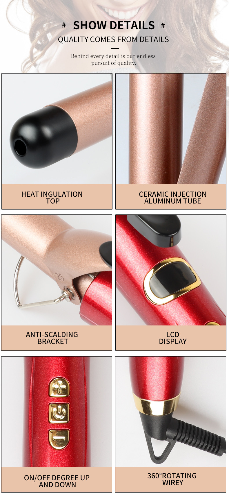 Electric Ceramic Wave Wand Curling Iron Rotate Wave Styler with LCD Display