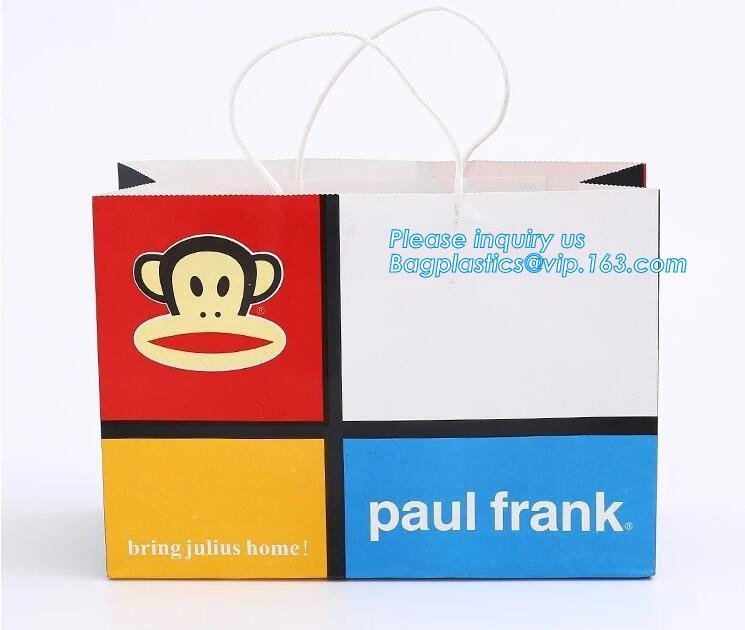Custom Printed Accept Wholesale Stock White Brown Kraft Paper Shopping Bag With Handle No Minimum, carrier handle bags