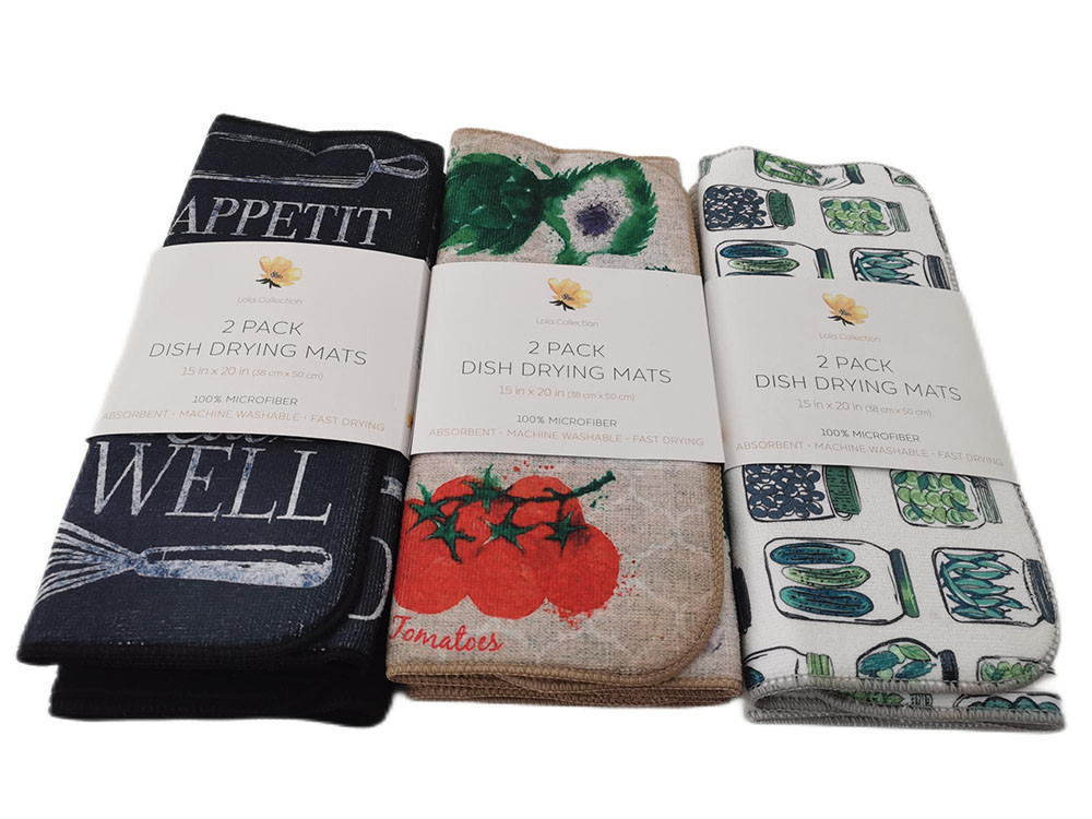 Microfiber Dish Drying Printed Mat For Kitchen Absorbent Pads