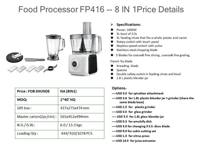 3.5L Bowl 1000W Digital Food Processor FP416