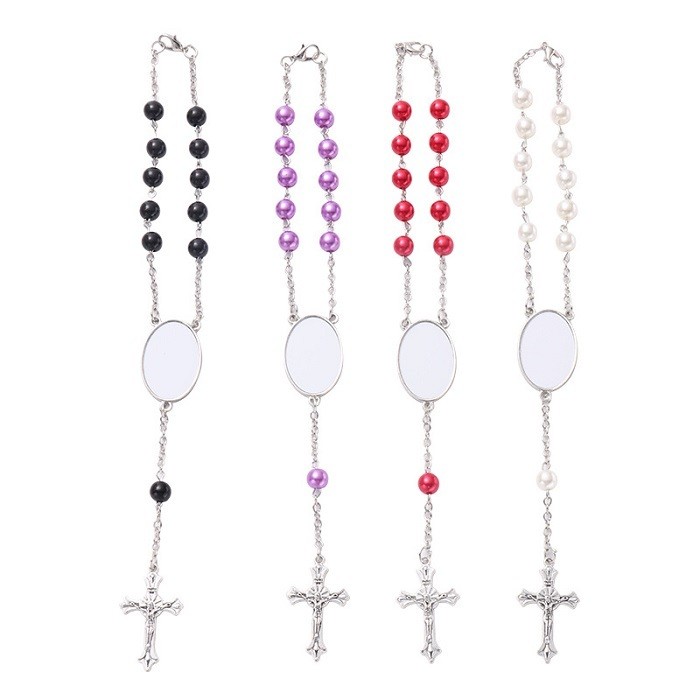 Multicolor Beads Sublimation Rosary Bracelet Christian Cross Bracelet Sublimation Jewelry Blanks