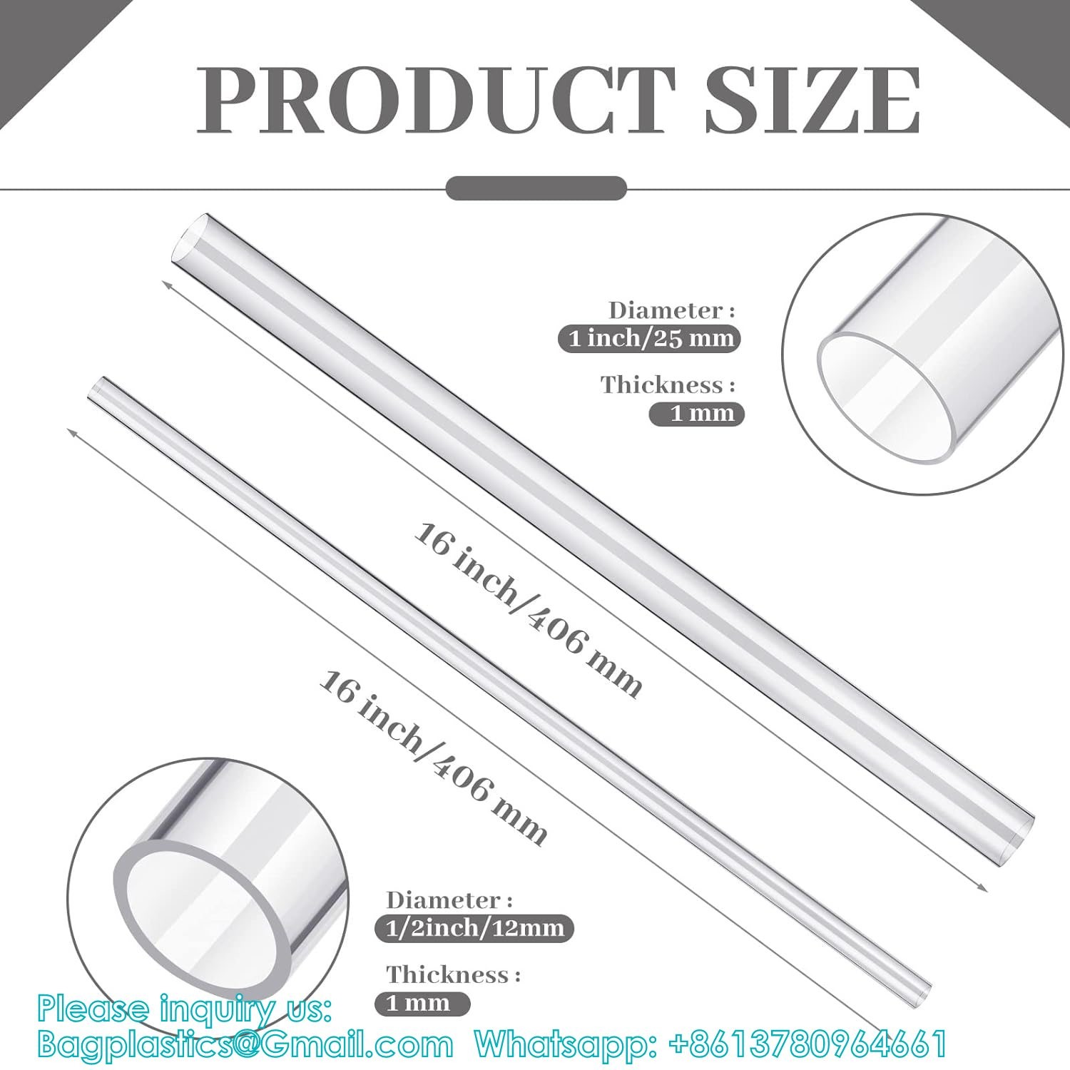 Acrylic Tube, Clear Plastic Pipe Tube 15.5'' Length Clear PVC Pipe Round Polycarbonate Tubing Chemical Resistant