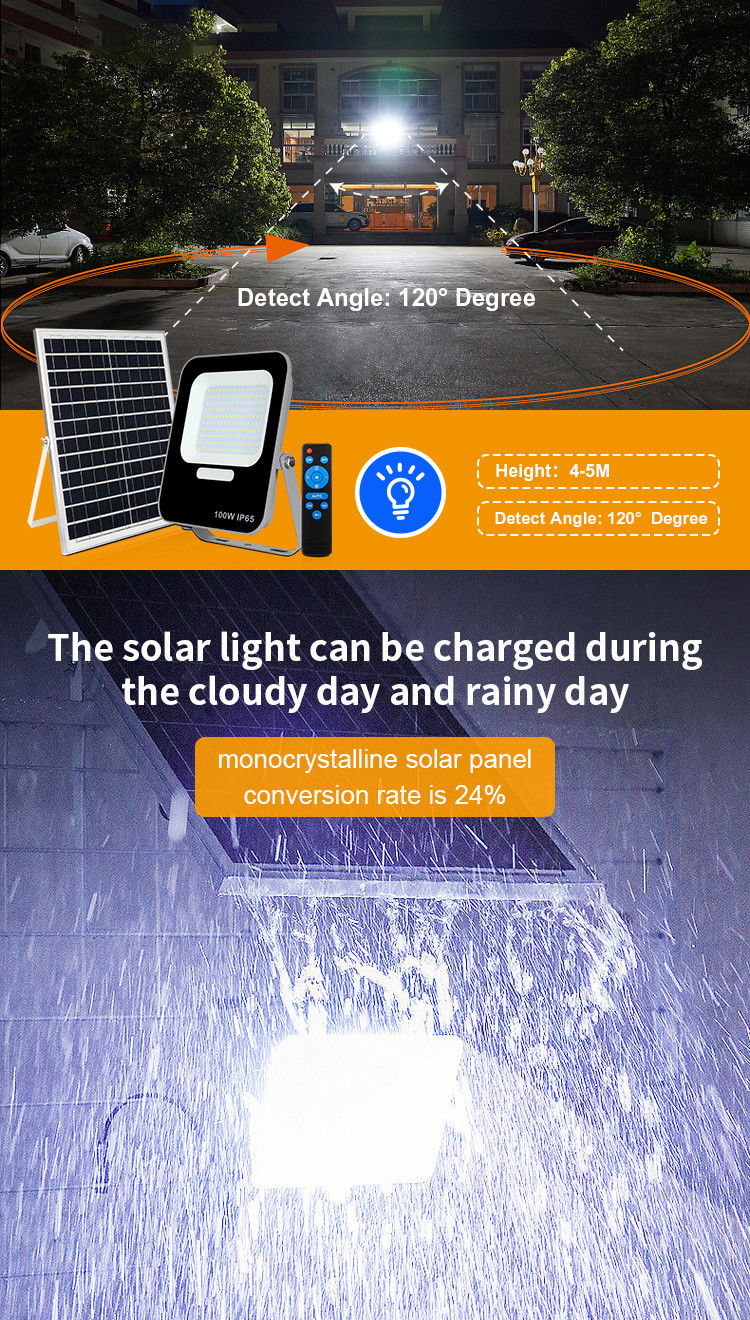 100w 150w 200w LED Solar Powered Flood Lights Warehouse Ground Mounted Remote Controlled